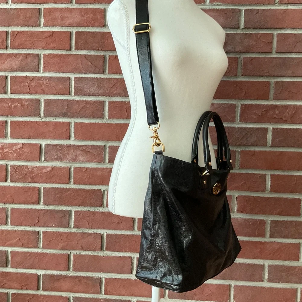 Tory Burch Black “Dena Distressed Leather Handbag - Picture 8 of 16